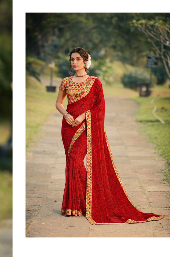 Palav Parna 28 P4303 Red Georgette Saree