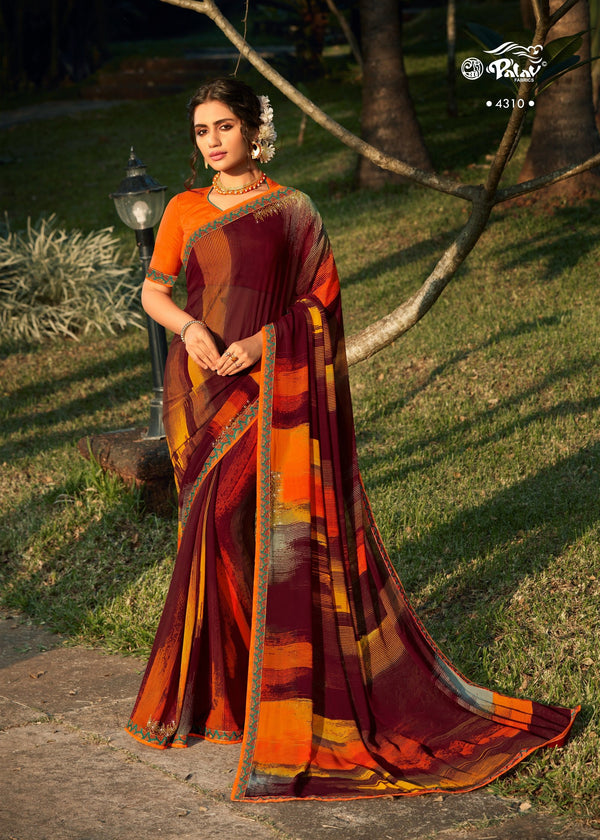 Palav Parna 28 P4310 Maroon Georgette Saree