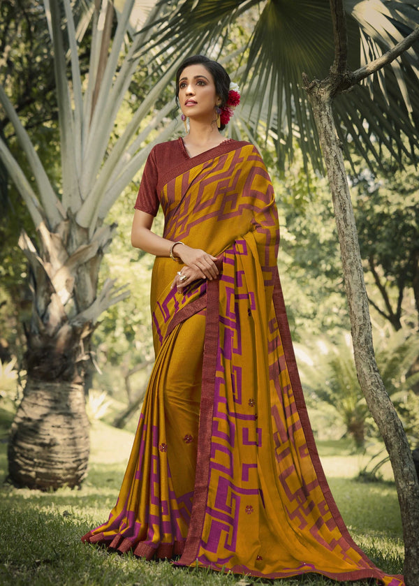 Palav Parna 30 P4504 Yellow Georgette Saree