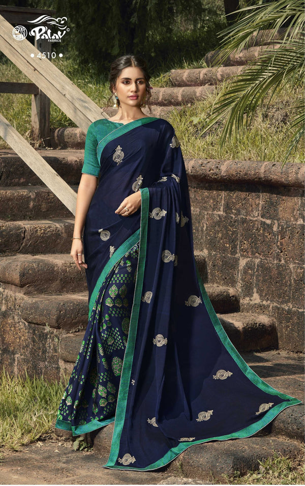 Palav Parna 30 P4510 Blue Georgette Saree