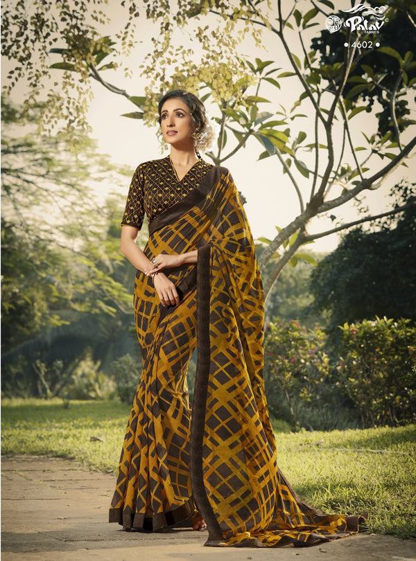 Palav Parna 31 P4602 Yellow Georgette Saree