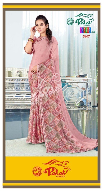 Palav Parna Mix P5407 Pink Chiffon Saree