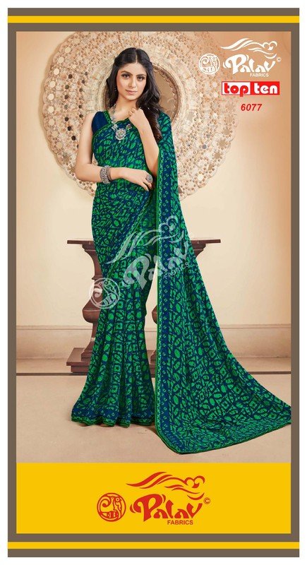 Palav Parna Mix P6077 Green Georgette Saree