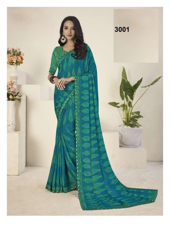 Palav Pritam P3001 Blue Georgette Saree