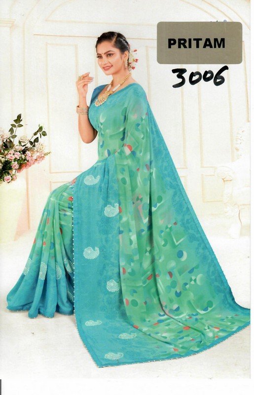 Palav Pritam P3006 Blue Georgette Saree