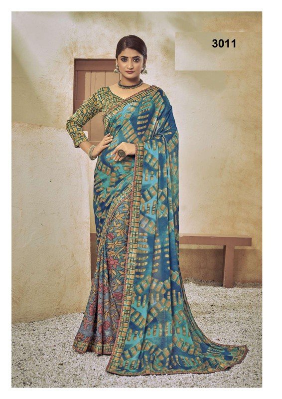 Palav Pritam P3011 Blue Silk Saree