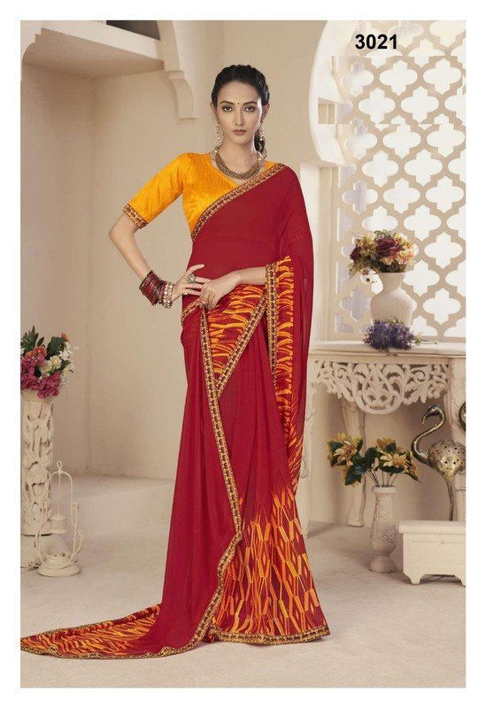 Palav Pritam P3021 Red Georgette Saree