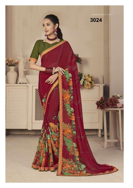 Palav Pritam P3024 Maroon Georgette Saree