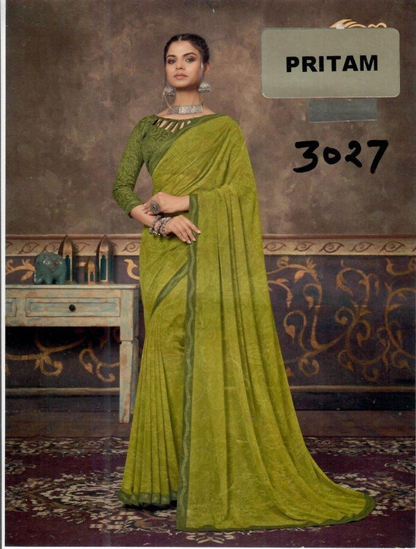 Palav Pritam P3027 Green Georgette Saree