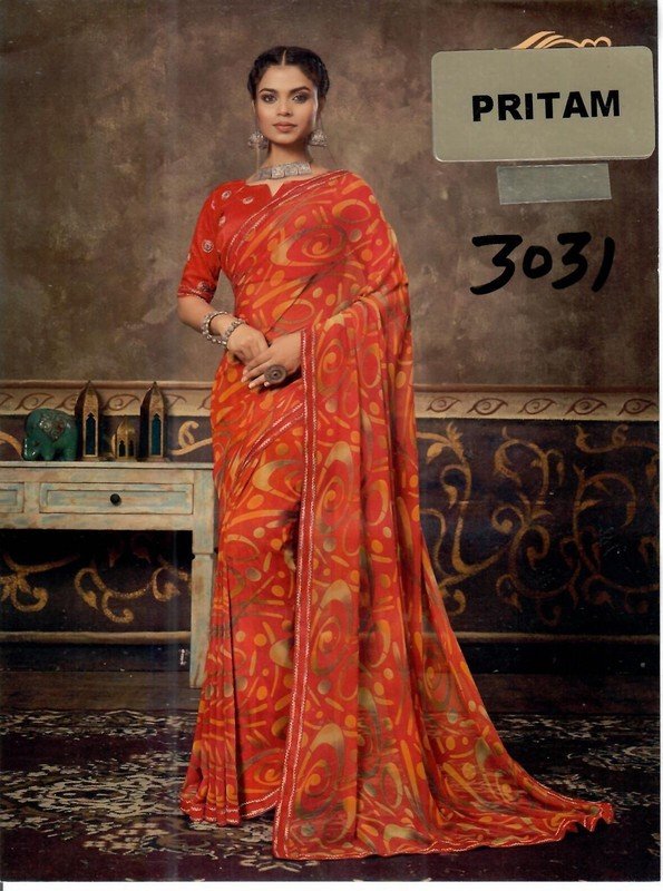 Palav Pritam P3031 Red Georgette Saree