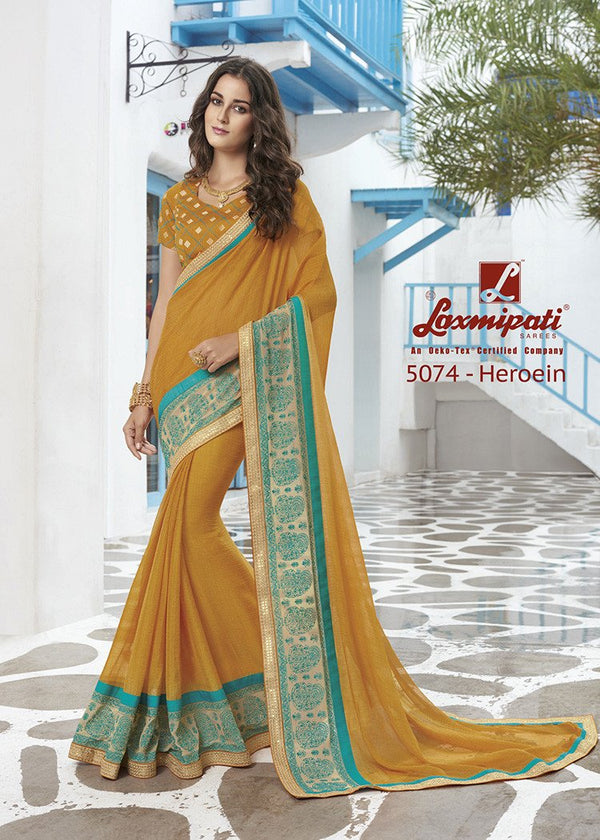 Laxmipati Pankhudi 5074 Yellow Chiffon Saree