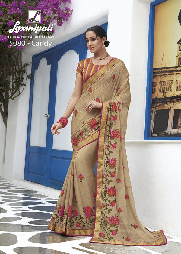 Laxmipati Pankhudi 5080 Cream Chiffon Saree