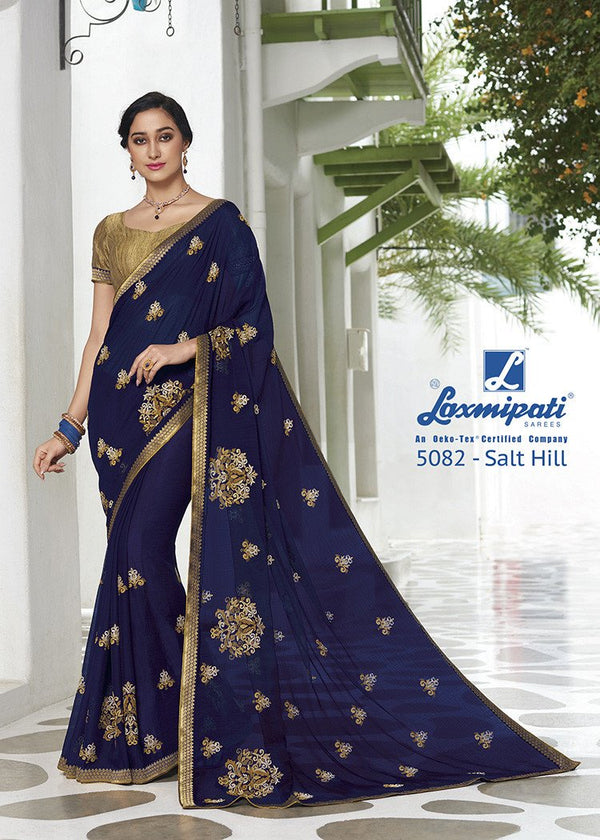 Laxmipati Pankhudi 5082 Blue Chiffon Saree