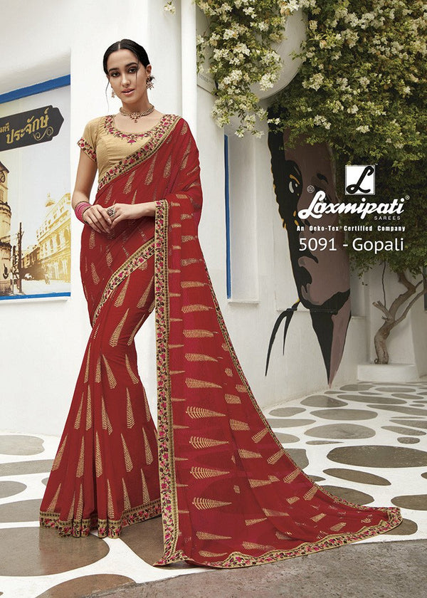 Laxmipati Pankhudi 5091 Red Chiffon Saree