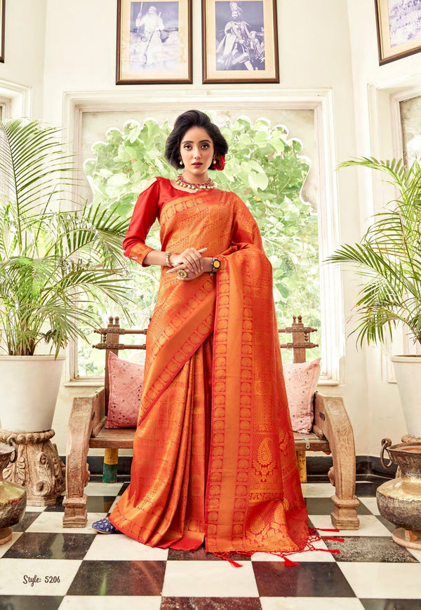 Rajyog Anjani Rj-5206 Orange Silk Saree