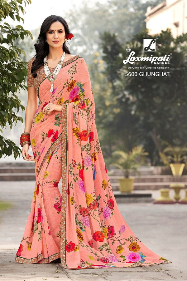 Laxmipati Rangrachi 5600 Peach Georgette Saree