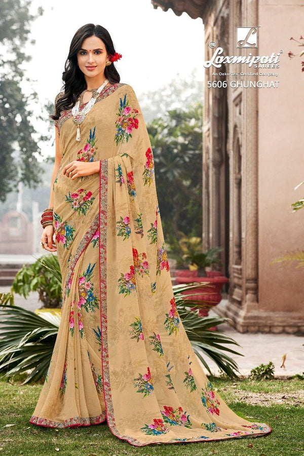 Laxmipati Rangrachi 5606 Cream Georgette Saree