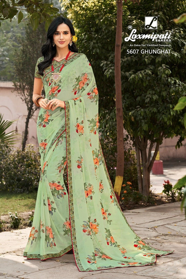 Laxmipati Rangrachi 5607 Green Georgette Saree