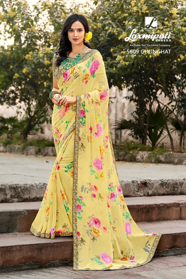 Laxmipati Rangrachi 5609 Yellow Georgette Saree