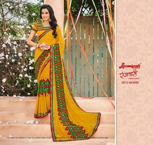 Laxmipati Rangtari 5512 Yellow Chiffon Saree