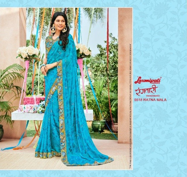 Laxmipati Rangtari 5518 Blue Chiffon Saree