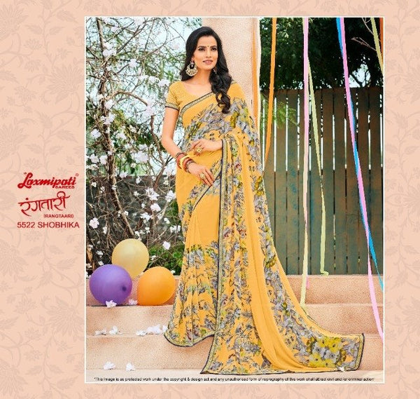 Laxmipati Rangtari 5522 Yellow Georgette Saree