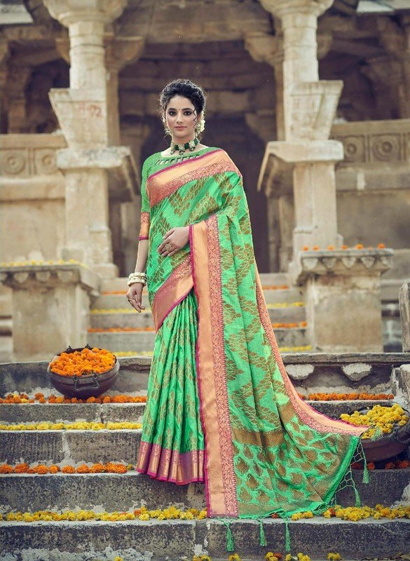 Rashmi Prints Rich Beauty Rp-Rb1002 Green Cotton Silk Saree