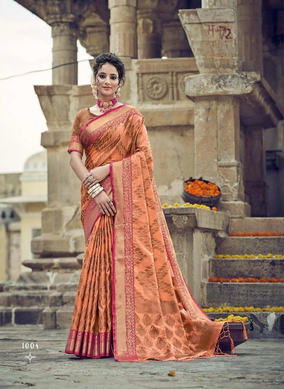 Rashmi Prints Rich Beauty Rp-Rb1004 Peach Cotton Silk Saree