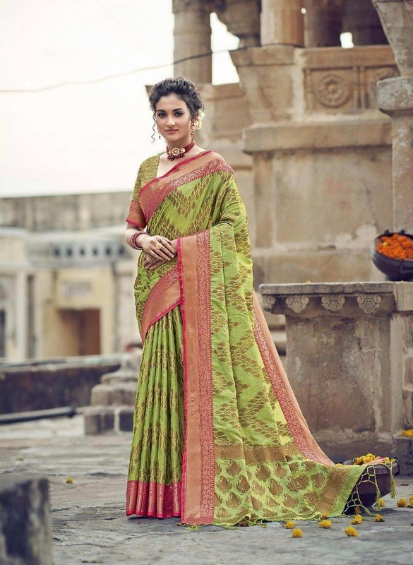 Rashmi Prints Rich Beauty Rp-Rb1006 Green Cotton Silk Saree