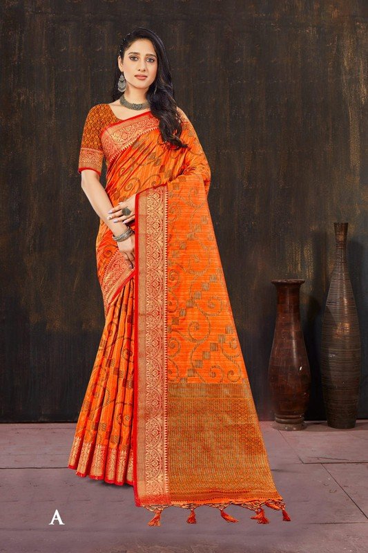 Rashmi Prints Sahi Libas-27 Rp-Sl27-A Orange Cotton Silk Saree