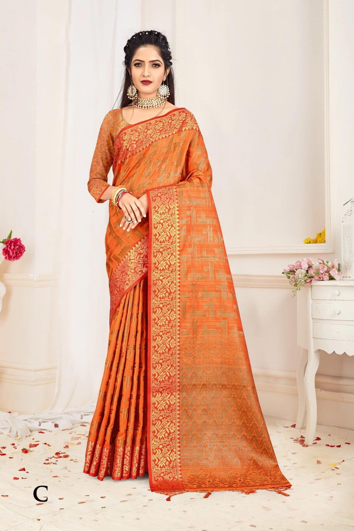 Bengal Handloom Designer Cotton Saree in Off White, Pink and Orange –  Bengal Looms India