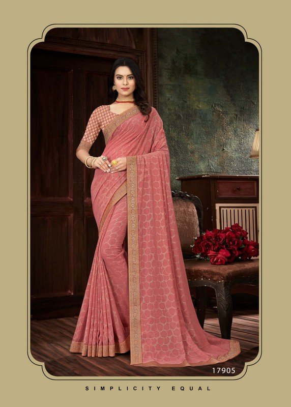 Riddhi Sarees Ekana Rs07905 Pink Georgtte Saree