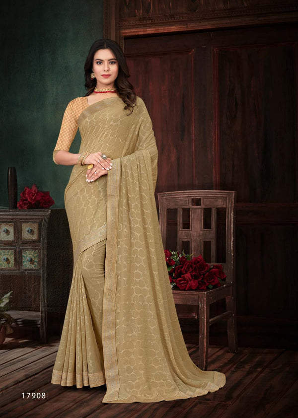 Riddhi Sarees Ekana Rs07908 Cream Georgtte Saree