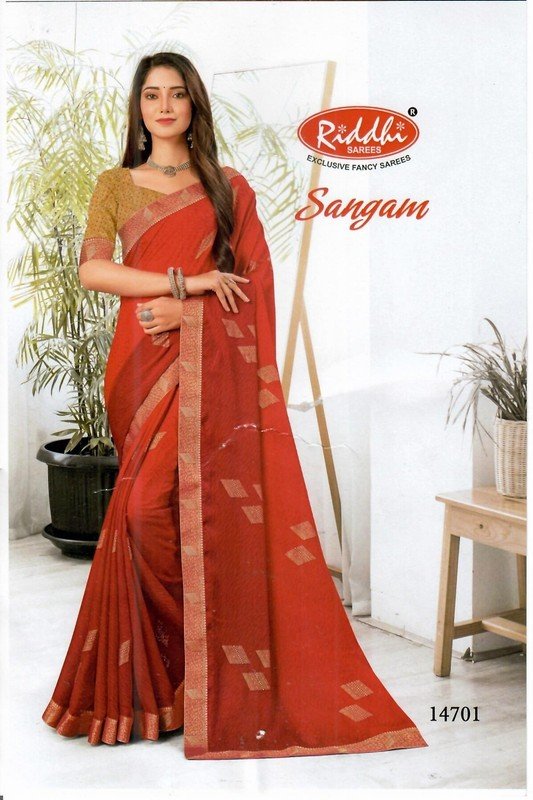 Riddhi Sarees Sangam Rs04701 Red Chiffon Silk Saree