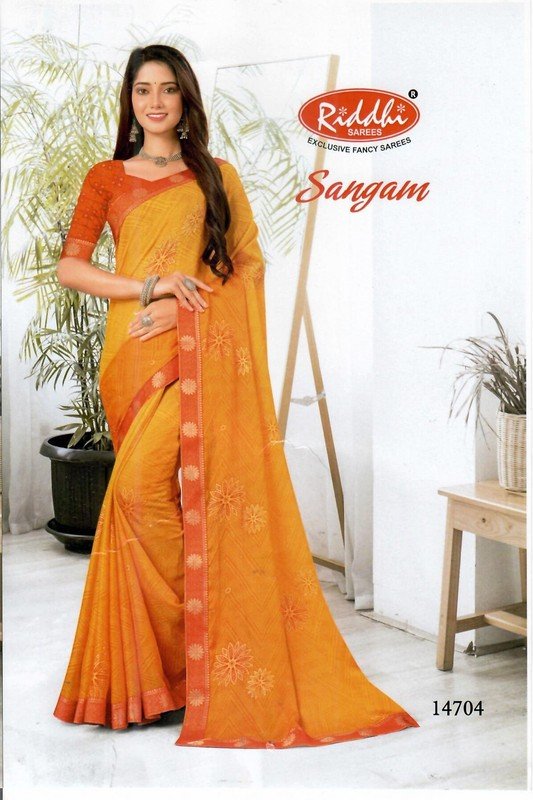 Riddhi Sarees Sangam Rs04704 Yellow Chiffon Silk Saree