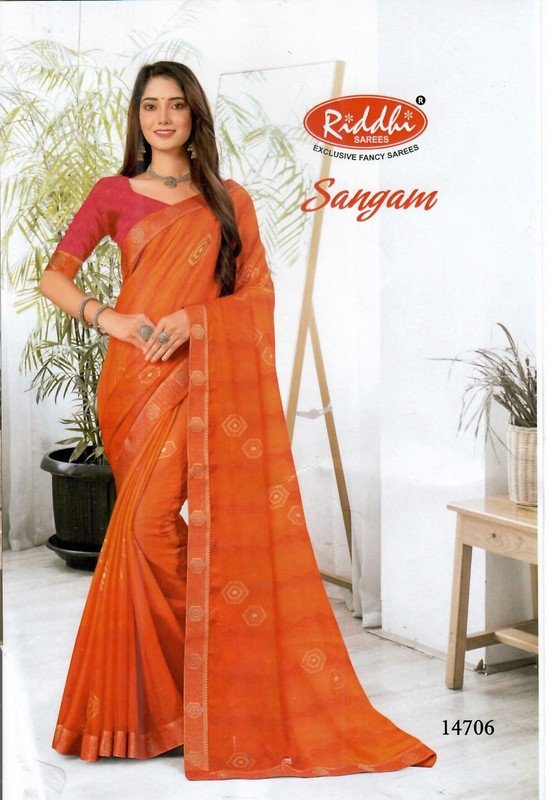 Riddhi Sarees Sangam Rs04706 Orange Chiffon Silk Saree