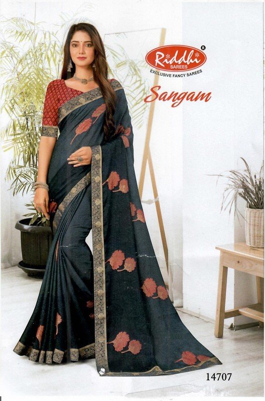 Riddhi Sarees Sangam Rs04707 Blue Chiffon Silk Saree