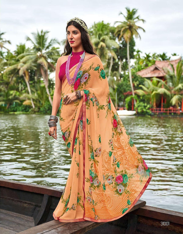 Sanskar Saachi Stp-S31001 Yellow Georgette Saree