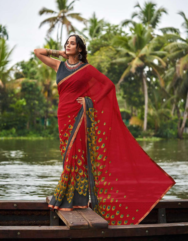 Sanskar Saachi Stp-S31002 Red Georgette Saree