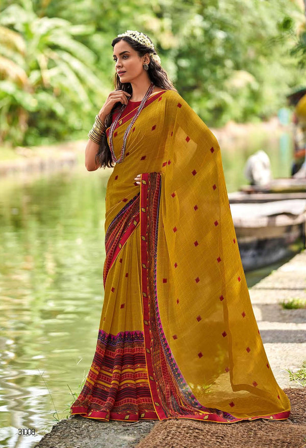 Sanskar Saachi Stp-S31008 Yellow Georgette Saree