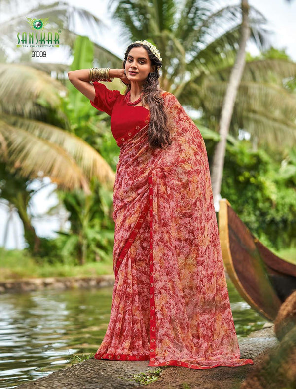 Sanskar Saachi Stp-S31009 Red Georgette Saree