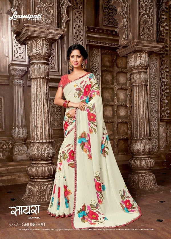 Laxmipati Saayara 5737 White Georgette Saree