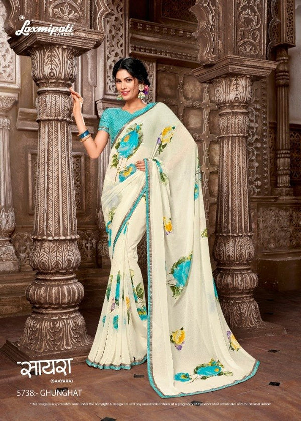 Laxmipati Saayara 5738 White Georgette Saree