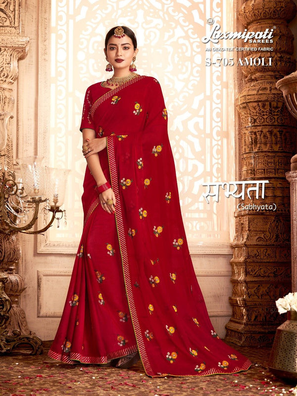 Laxmipati Sabhyata S-705 Red Raw Silk Saree