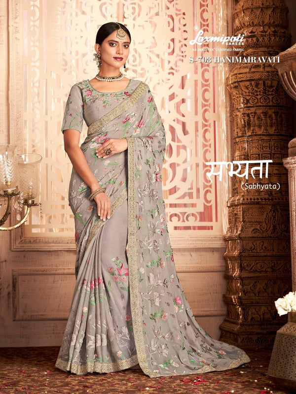 Laxmipati Sabhyata S-708 Grey Chiffon Saree