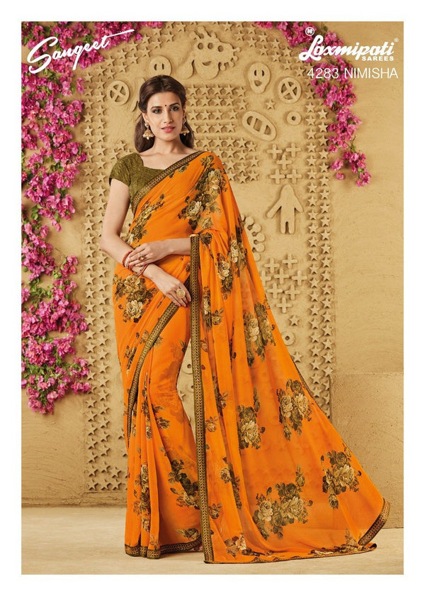 Laxmipati Sangeet 4283 Yellow Georgette Saree