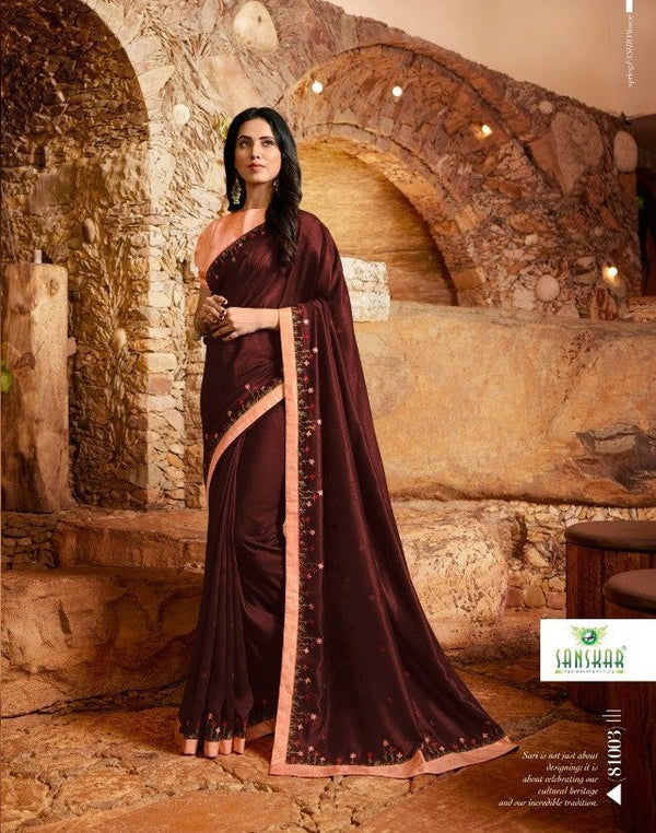 Sanskar Sanskar Fashion Store Stp-81003 Brown Unique Fancy Fabric Saree