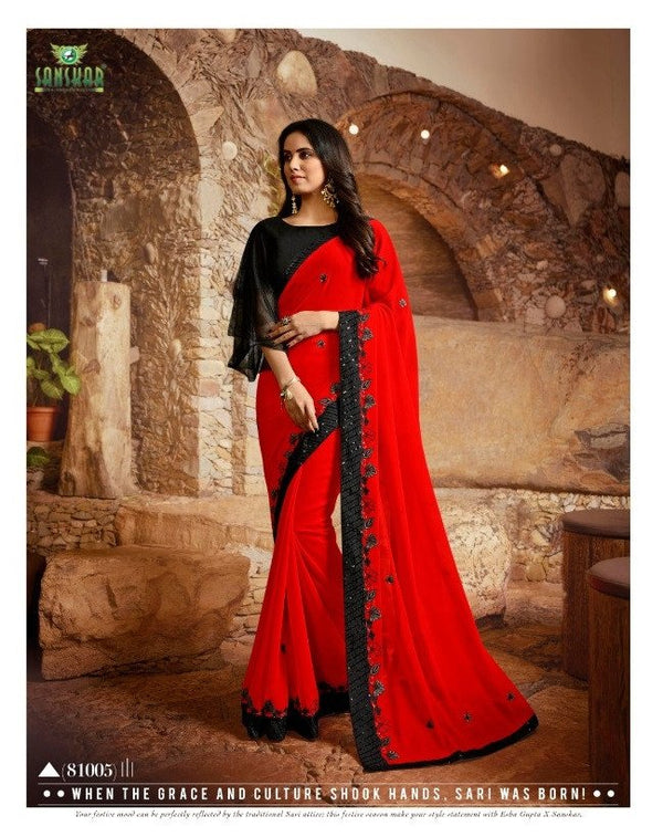 Sanskar Sanskar Fashion Store Stp-81005 Red Unique Fancy Fabric Saree