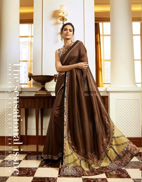 Sanskar Sanskar Fashion Store Stp-81015 Brown Unique Fancy Fabric Saree