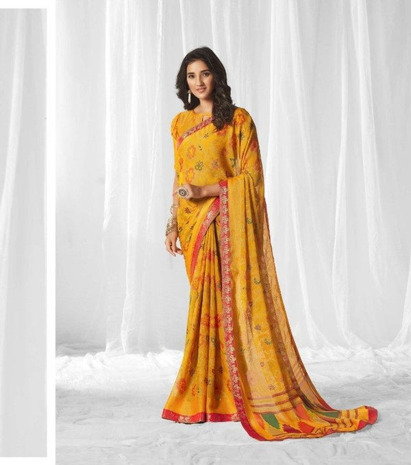 Sanskar Sanskar Gunjita Stp-4101 Yellow Chiffon Saree